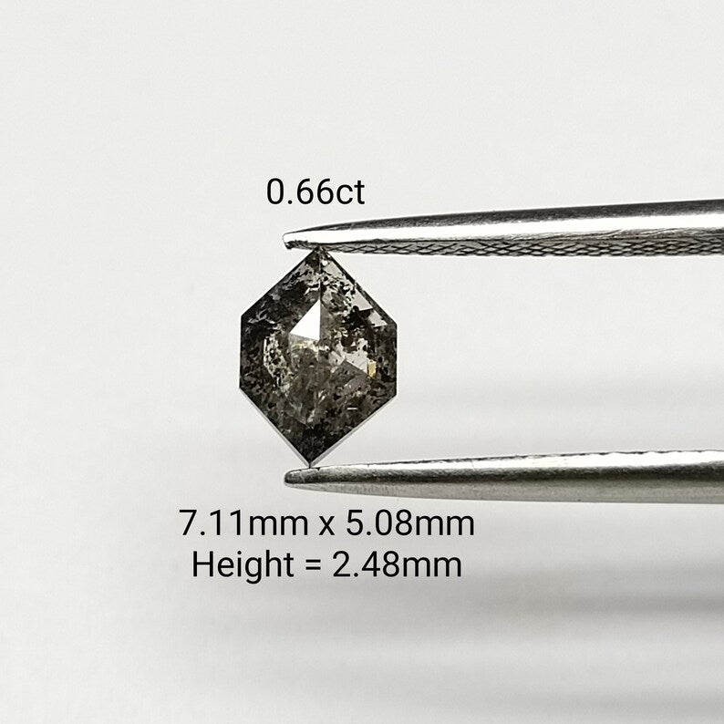0.66 ct Hexagon Salt and Pepper Natural Diamond, I3